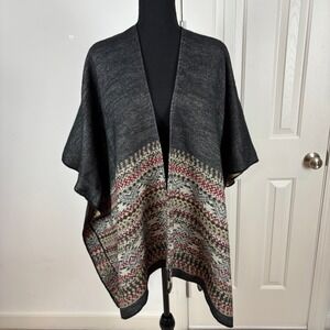 Quagga GreenLabel Women's Western Print Poncho Wrap Charcoal Beige Red